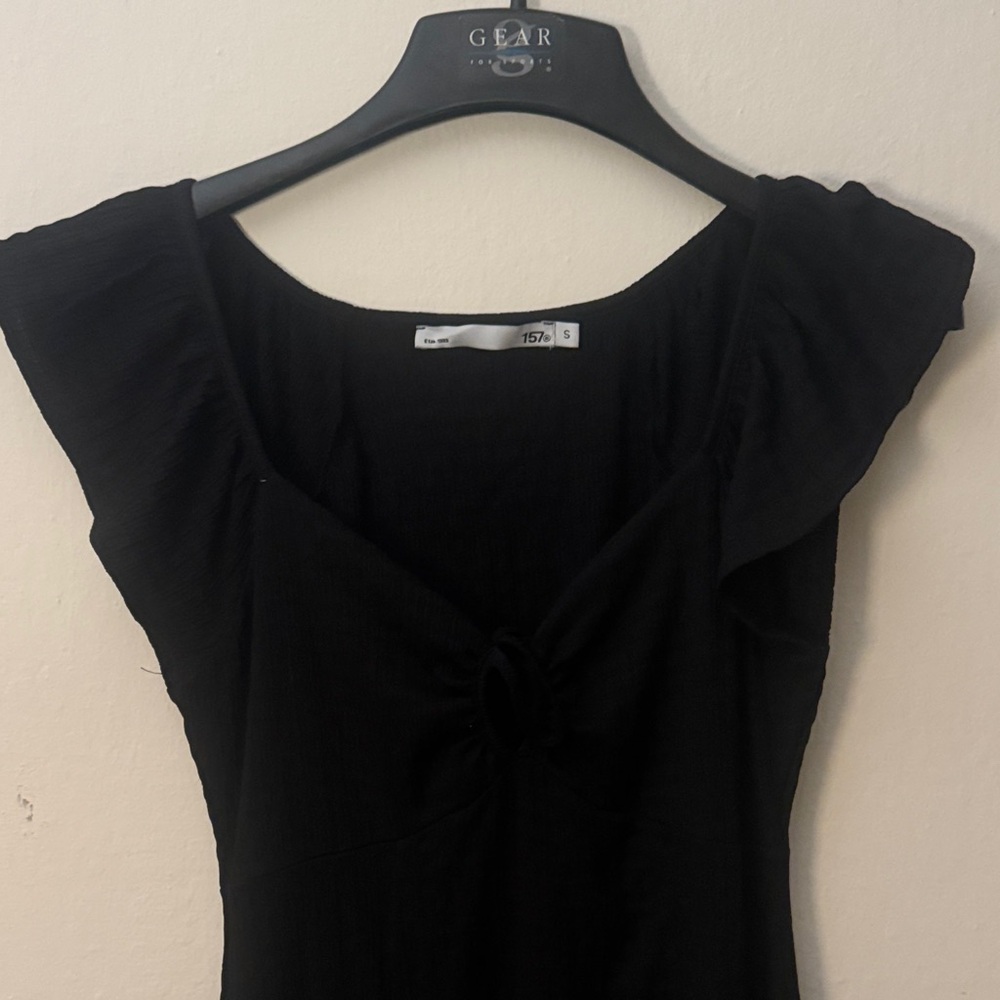 Black Tie-Front Flutter Sleeve Dress